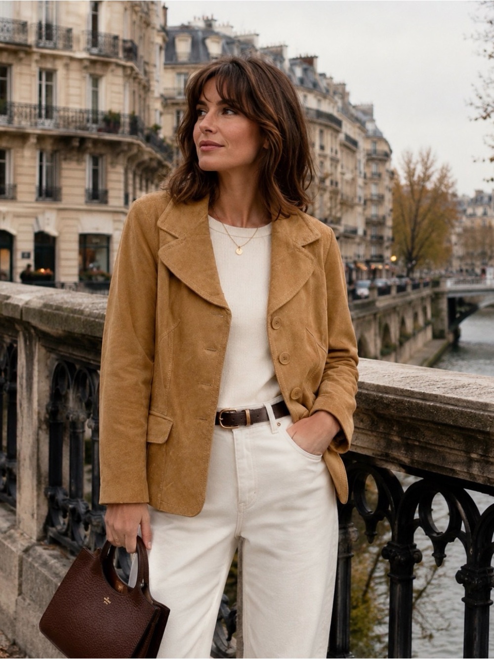 Danier Tan Suede Button-Front Blazer